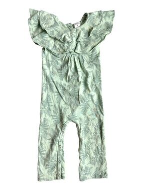 Kate Quinn Sage Green Floral Ruffle Romper 6-12M Organic Cotton Baby